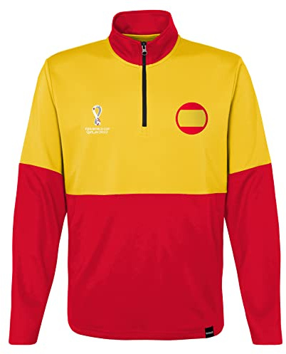 FIFA Pull Coupe du Monde 2022-Espagne Fermeture éclair 1/4, Jaune/Rouge, XXL Homme