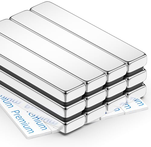 FINDMAG 12er Neodym Magnetband 60 × 10 × 5 mm Klebemagneten Flach Stark Set | Dicke Stabform, doppelseitiges Klebeband, hohe Haftkraft für vielseitige Anwendungen an Magnetleisten, Wänden und Werkzeug