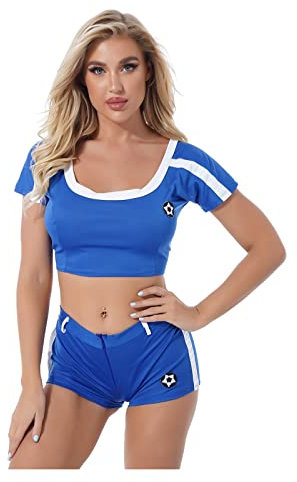 JUGGO Cheerleader-Kostüm for Frauen, zweiteiliges Cheerleading-Uniform-Rollenspiel-Outfit for Frauen, sexy Cheerleader-Kostüme, ausgefallene Outfits (Color : Blue1, Size : M)