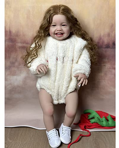 YIHANGG 60 cm Reborn Babypuppe 24 Zoll Mädchen Prinzessin Puppe mit Langen Lockigen Haaren Weiches Silikon Stoffkörper Lächelnd Kleinkind Bebe Künstler Sammlung Kindergeschenk