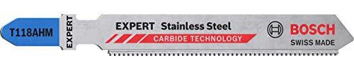 Bosch 2x Hoja de sierra de calar EXPERT Stainless Steel T118AHM (para Láminas de acero inoxidable, Láminas de acero inoxidable, Longitud 83 mm, Professional Accesorios Sierra de calar)