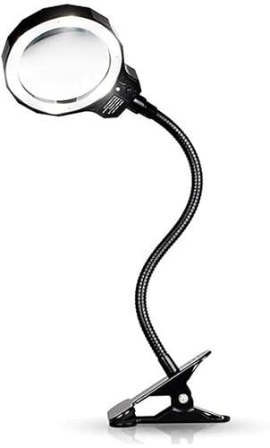 Loupe LED 5X Loupe Pince Lampe,Lumière du Jour Lumineuse - Lumière Utilitaire à Température de Couleur Réglable et Poignée Amovible en Aluminium pour Bureau, Artisanat, Bijoux, Couture, Noir