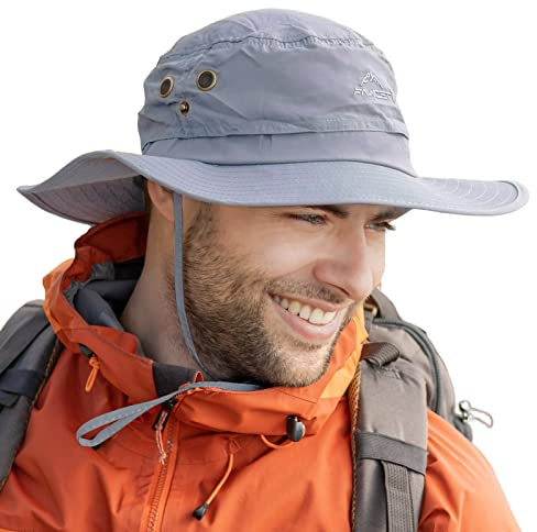Comhats XL/XXL Sonnenhut Herren, Breiter Krempe UV Safari Hüte für Sommer Outdoor Wandern Angeln Spazieren, Wasserdicht & Winddicht Grau 63-66cm