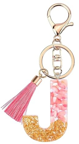 Rohans Schlüsselanhänger mit Initialenbuchstaben aus Kunstharz, Rosa und Gold, Taschenanhänger, Schlüsselanhänger mit Karabinerverschluss, J, Einheitsgröße