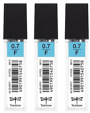 TOMBOW 3 x 12 Mine für Druckbleistifte, kalibrierte Spitze 0,7 mm, Härtegrad F