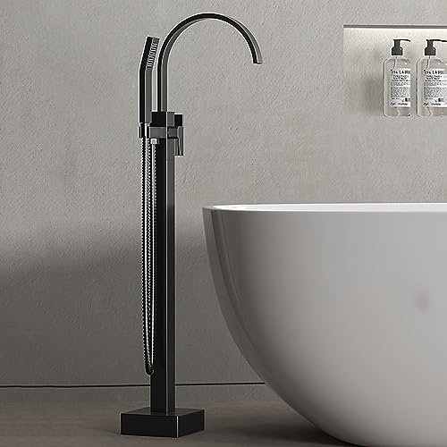 Standarmatur Freistehend Wannenarmatur Wasserfall Grau, Einzelloch 2 Muster Armatur für Freistehende Badewanne, Messing Badewannen Amaturen,Grau B