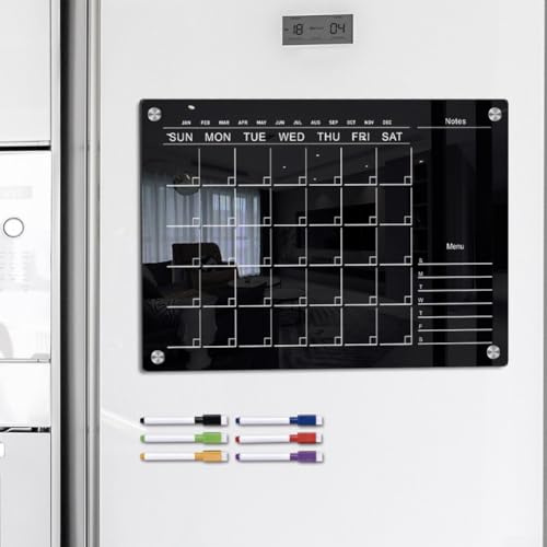 Magnetischer Acryl-Kalender für Kühlschrank, Wochen-/Monatsplaner, Whiteboard, Mahlzeitenplaner, Tafel, mit 6 Markerstiften (A4)