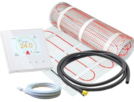 ew direkt Komplett-Set elektrische Fußbodenheizung SunPro 160 für Fliesen, Naturstein mit Thermostat RT-70 WLAN Tuya/Smart Life (12 m² - 0,5 x 24 m)