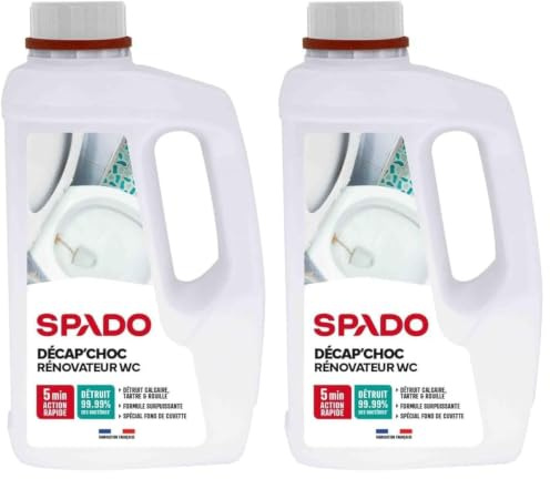SPADO - Décap'choc rénovateur WC - Nettoyant et Décapant spécial Fond de Cuvette Encrassé - Désinfecte et désodorise - Compatible Fosse Septique - 1L - Fabriqué en France (Lot de 2)