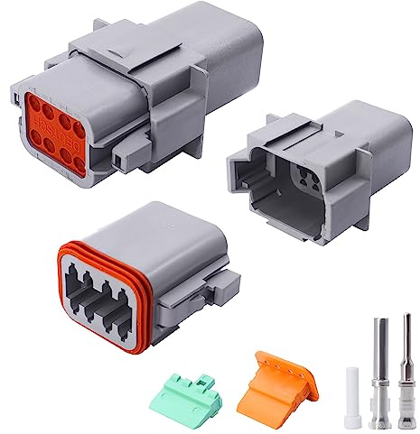 HISports DT Connector Kit 8 Pin Way Sealed Male and Female Auto Waterproof Electrical Wire Connector Plug DT Electrical Wire Connector Plug for Motorcycle, Truck, Car, Boats, Scooter (1 Set)