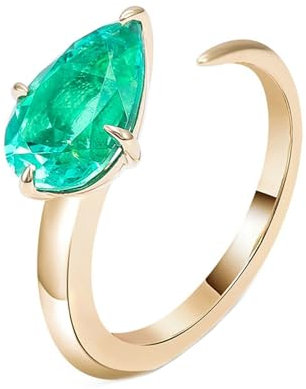 18 Karat Ring Damen, Eheringe Partnerringe Trauringe mit Birne Form Labor Erstellt Smaragd 1ct Gelb Gold Ring Größe 47 (15.0)-67 (21.3)