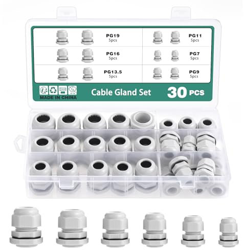 Faankiton 30 Pezzi Pressacavi Regolabili, Connettori Pressacavi Impermeabili, Pressacavo Impermeabile Nylon, Pressacavi Elettrici Impermeabili, Passacavo Impermeabile PG7/PG9/PG11/PG13.5/PG16/PG19