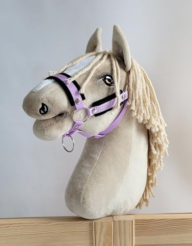Super Hobby Horse Verstellbares Halfter für Hobby Horse A3 mit Fell. Set ohne Pferd. Lila mit schwarzem Fell