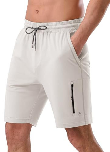 Pioneer Camp Korta byxor, herr sportbyxor korta lediga bomull joggingbyxor, elastisk midja med dragkedja, sweatshort 7 tum, sportshorts, A-ben vit, L
