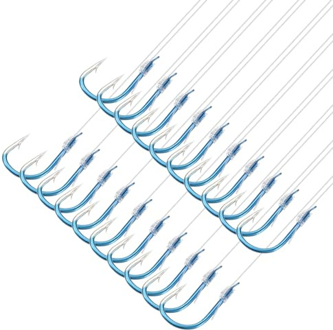 PATIKIL 20 Stück 8# kleine Angelhaken mit 45 cm Schnur, 0,51 x 0,24 Zoll Doppelhaken-Rigs mit Widerhaken, Haken Angeln auf Nylonschnur für Süßwasser, blau