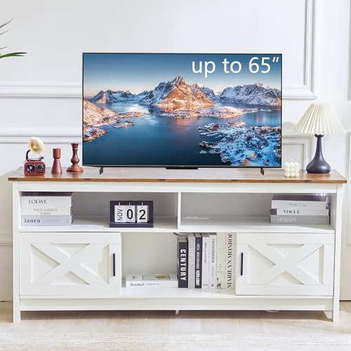 Mueble de TV para televisión de hasta 65 pulgadas, aparador con enchufes, tablero con armarios y estantes abiertos, estilo rústico, moderno para salón (marrón)