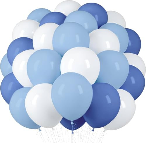 50 Globos Azules y Blancos de Látex Natural Biodegradables, Fabricados en la UE, 12 (31cm), Óptimos para Helio y Aire, Ideales para Bodas, Cumpleaños y Bautizos