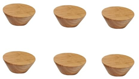 SANCHAKOU Schubladenknopf 6 Stück Runde Taste Griff Massivholz Hause Schrank Schublade Schrank Einlochmontage Holzgriff Eiche