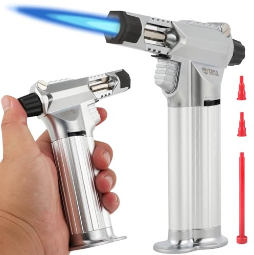 Todo metal, soplete de soldadura, quemador de butano de cocina profesional con bloqueo de seguridad, llama recargable ajustable multiusos, recargable para barbacoa, al aire libre, hornear, artesanía y