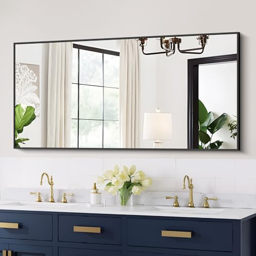COFENY 48x24In Black Bathroom Mirror for Wall, Rectangle Mirrors with Metal Frame, Bathroom Rectangular Mirror Modern Wall Mirror for Bedroom Living Room, Entryway Hangs Horizontal or Vertical