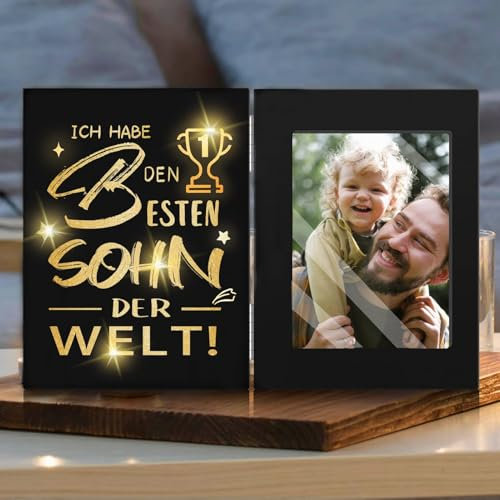Personalisierter LED Bilderrahmen mit Bild von Eltern & Kind - Geschenk für Sohn, Weihnachten und Geburtstag
