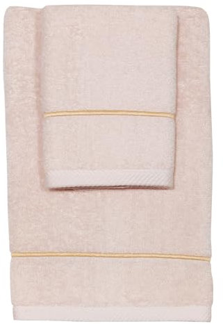 DEA Set Asciugamani da bagno Viso + Ospite in spugna 100% Cotone 550gr con Bacchetta ricamata (Rosa-Cipria)