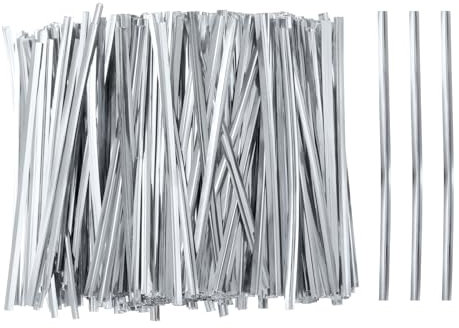 sourcing map 800pcs Bag Twist Ties 4 Reusable Plastic Metallic Twist Ties Wire Cable Ties for Party Bread Candy Cake, Silver