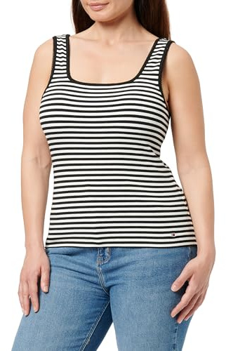 Tommy Hilfiger Débardeur Femme Slim Côtelé, Multicolore (Ecru/Black Fine STP), XL