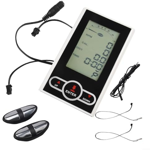 Moniteur de vélo d'appartement avec écran LCD pour vélo stationnaire elliptique avec capteur de fréquence cardiaque, temps, vitesse, calories, distance, équipement de fitness