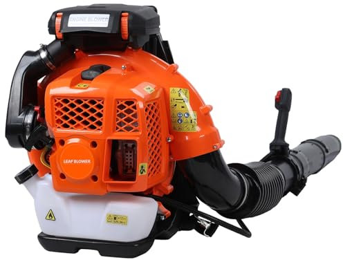 Mochila sopladora de hojas de gasolina, mochila de 80 cc, soplador de hojas de gas, soplador de hojas inalámbrico para cuidado del césped, desechos de polvo, hasta 900 CFM, potente naranja