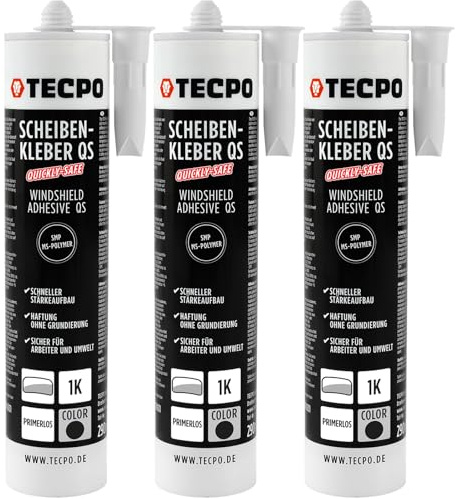TECPO Scheibenkleber Quickly-Safe, MS-Polymer primerlos mit Kleb- und Dichtstoff-Technologie Scheibenklebstoff - Elastisch witterungsbeständiger Klebstoff zum Verkleben und Abdichten (3X 290 ml)