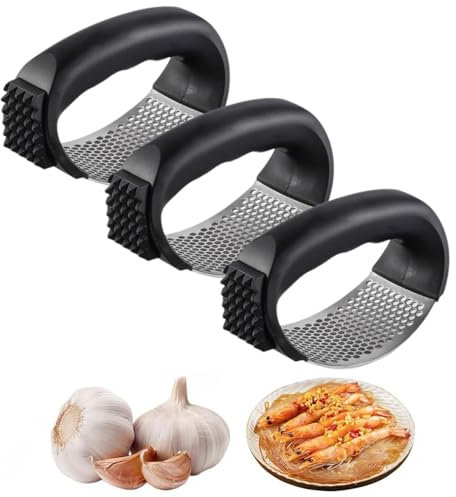 Prensa de ajo de acero inoxidable, prensa de ajo de nuevo, utensilios de cocina domésticos, prensa de ajo manual portátil, aparatos de cocina para triturar ajo (3 Pcs)