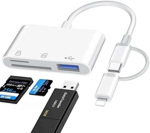 Lector Tarjetas SD iPhone, [Apple MFi Certified] 3 en 1 Adaptador Tarjeta SD i-Phone, Lightning SD Card Reader, Lector de Tarjetas SD para i-Phone, Adaptador S-D i-Phone para iPhone 16 15 14
