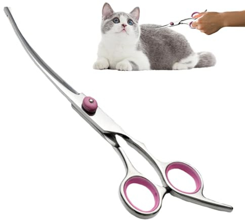 Yianyal Tijeras de aseo para perros curvadas, tijeras de aseo para perros - Tijeras de pelo de acero inoxidable Trimmer para perros curvados | Secadores de aseo de seguridad con