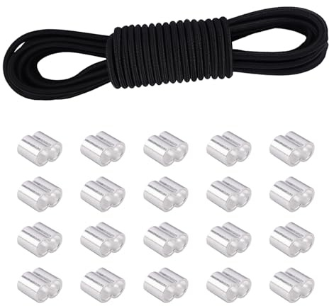 FOGAWA Gummiseil 8mm x 10m, Schwarz Expanderseil, Elastisches Gummikordel, Spannseil, Spanngummiseil mit 20 Würgeklemmen aus Aluminiumlegierung, für Anhängerplane, Gepäck, Camping, Segeln Planenseil