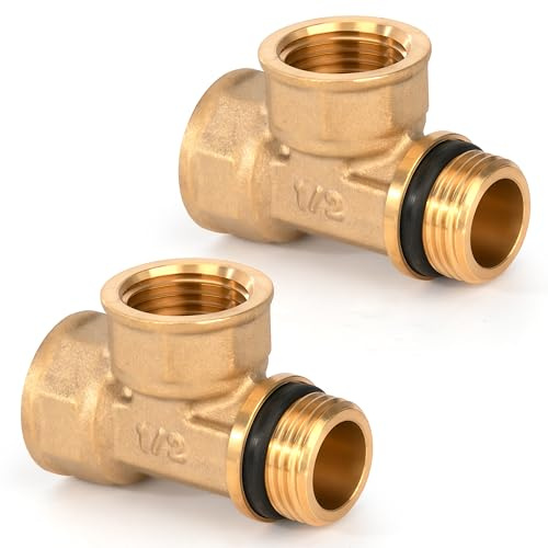 Messing T-Stück, 2 Stück 1/2 Zoll IG x IG x AG T-Stück 90° Gewindefitting mit Gummi, Metallarbeiten Messing Rohr T-Fitting für Wasser, Luft, Sanitär, Trinkwasser