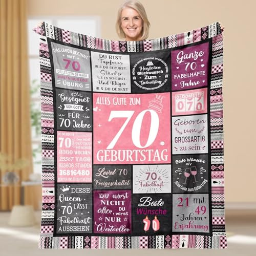 Aeoauter Deko 70 Geburtstag Frau Decke 200x150 cm, Geschenke für 70 Jährige Frauen, Lustiges Birthday Design für Mama, Oma, Freundin | Geburtstagsdeko