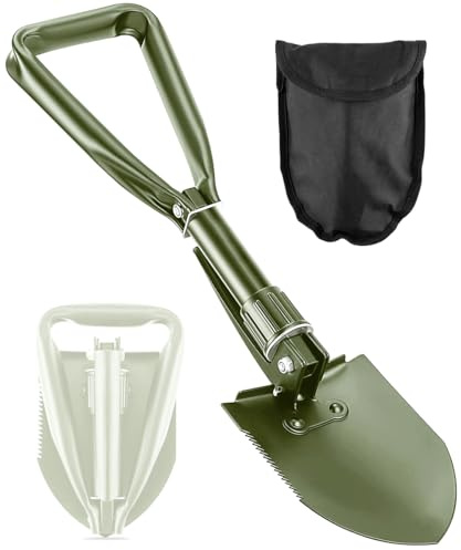 PLACHIDAY Digging Shovel, 18.5'' Lightweight Camping Shovel Portable High Carbon Steel Folding Mini Trowels for Outdoor Camping Backpacking Hiking Car Emergency Home Garden(Olive)