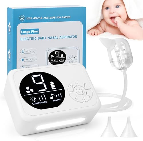 Elektrischer Nasensauger für Kinder, Nasensauger mit einstellbarer Saugstärke, Musikfunktion (Bianco latteo, L)