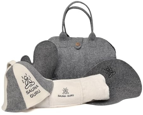 Complete Sauna Accessories Kit – Wool Banya Hat, Kilt Towel, Storage Bag, Felt Mitten Glove & Seat Cushion Pad – for Finnish, Russian, Steam, Dry & Outdoor Saunas – Spa Gift Set for Women