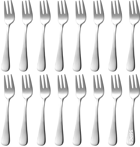 Juego de tenedores de ostra de diseño de 3 puntas, 36 piezas, pulido con espejo, acero inoxidable, mango aerodinámico, elegante y duradero, para alimentos pequeños y ostras, ideal para uso en