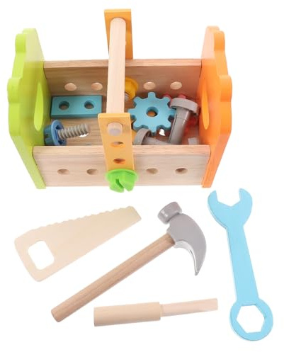 WEKAMOS Caisse à Outils Bois pour Garçon Fille Ensemble Éducatif Complet avec Marteau Tournevis Clés Vis et Écrous de Bricolage Sécurisé pour Développement Créatif des Tout Petits