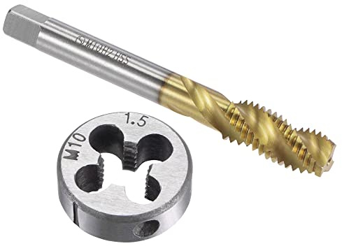OYSKGNCMW Set di Maschi e filiere metriche M10 x 1,5, HSS (Acciaio rapido) con Filettatura a Spirale per Macchina placcata in Titanio, filiera per Filettatura Tonda in Acciaio Legato