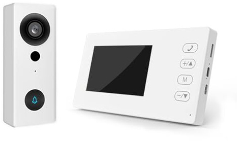 Swokely Caméra de Sonnette Vidéo sans Fil 2,4 G avec écran D'affichage Écran IPS de 4,3 Pouces Kits de Caméra de Visiophone Vision Nocturne Interphone Bidirectionnel pour Villa, (Blanc)