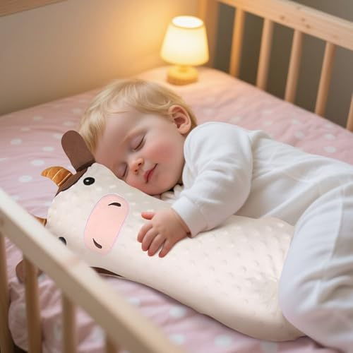 Baby Pillow,Toddler Side Sleeping Anti Roll Pillow Soft Comfort,Plush Sleep Support, Neck Support Cushion Toddler Positioning Back Cushion Accompany,Soft Breathable Bear Pattern Baby (Beige)
