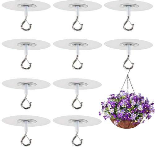 Meunhy 9 PCS Ceiling Hooks Self Adhesive,Heavy Duty Self-Stick Ceiling Hooks for Hanging Plants for Bird Feeders, Lanterns,Wind Chimes,Planters,Outdoor Decoration