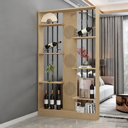 Pantalla divisoria de Columna de Pared Independiente de 200 cm de Altura, Separador de ambientes de Listones de Madera Moderna con Espacio de Almacenamiento Abierto(B,120cm/47.2in)