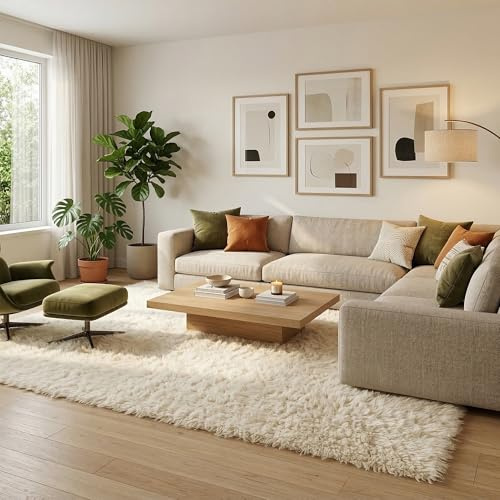 Pergamon Flokati Comfort Teppich – Hochflor Teppich Natur Creme, weich & dicht, für Wohnzimmer & Schlafzimmer