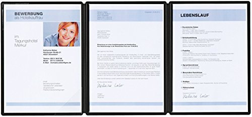 Pagna Bewerbungsmappe Square 3-teilig, aus satiniertem Premium-Karton mit 2 Klemmschienen, schwarz