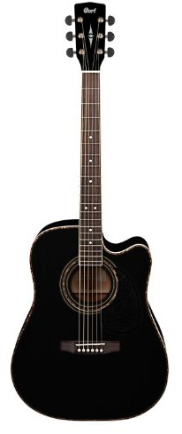 Cort AD880CE Gitarre mit Schutzhülle, Saitenstärke 12-52, glänzend schwarz
